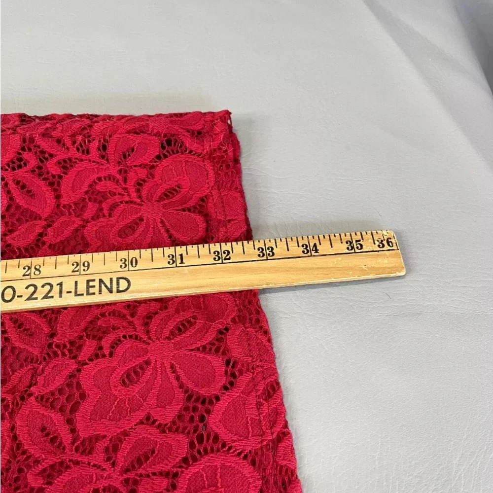 ACEVOG size XL red lace off shoulder midi dress lined with stretch 3/4 sleeve - Picture 12 of 14